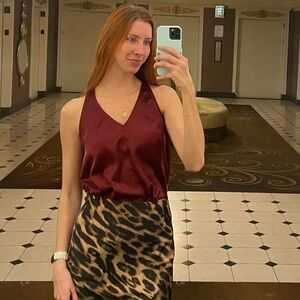 LOFT Deep Red Satin V Neck Camisole